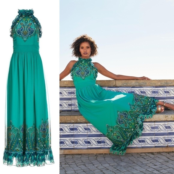 Boston Proper Paisley Print Ruffle High Neck Maxi Dress size - Picture 2 of 14